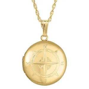 14K Gold-Filled 23mm Round Compass Locket Necklace