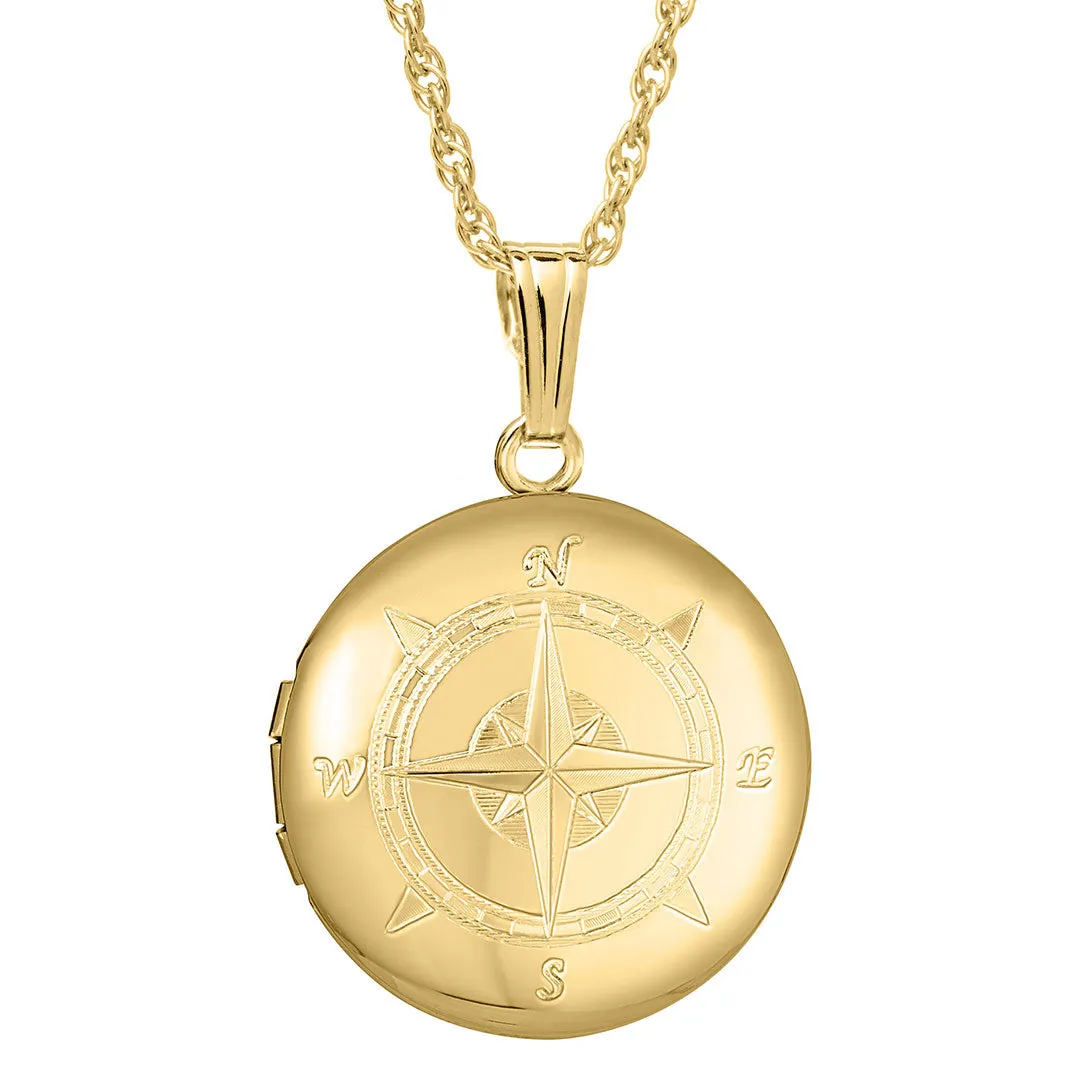 14K Gold-Filled 23mm Round Compass Locket Necklace