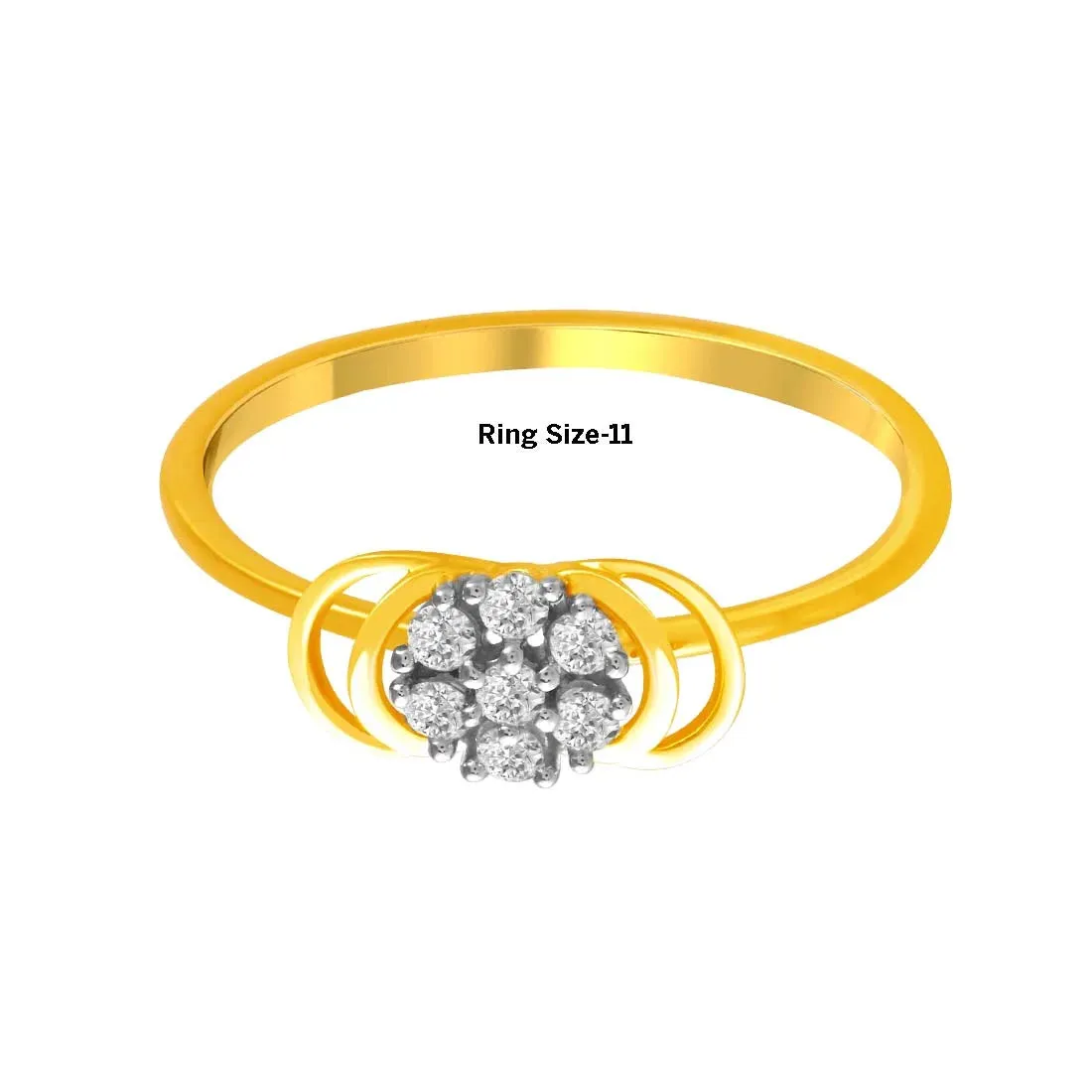 14K Gold Ring Featuring A Circular Diamond Cluster Set In The Centre Of A Curved, U-shaped Band