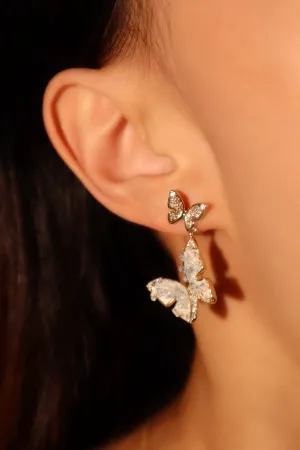 14K Real Gold Plated Blue Crystal Butterfly Earrings