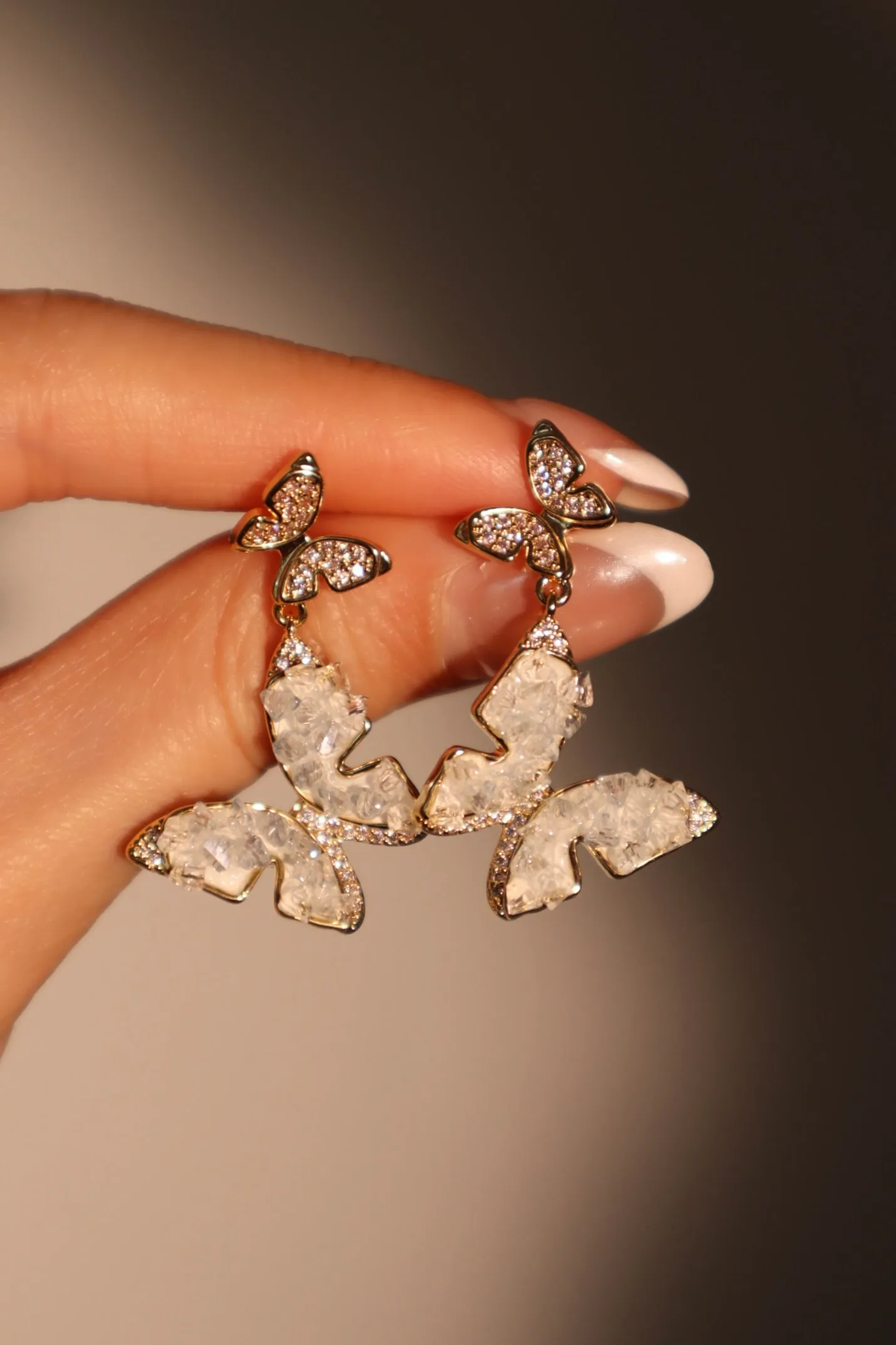 14K Real Gold Plated Blue Crystal Butterfly Earrings