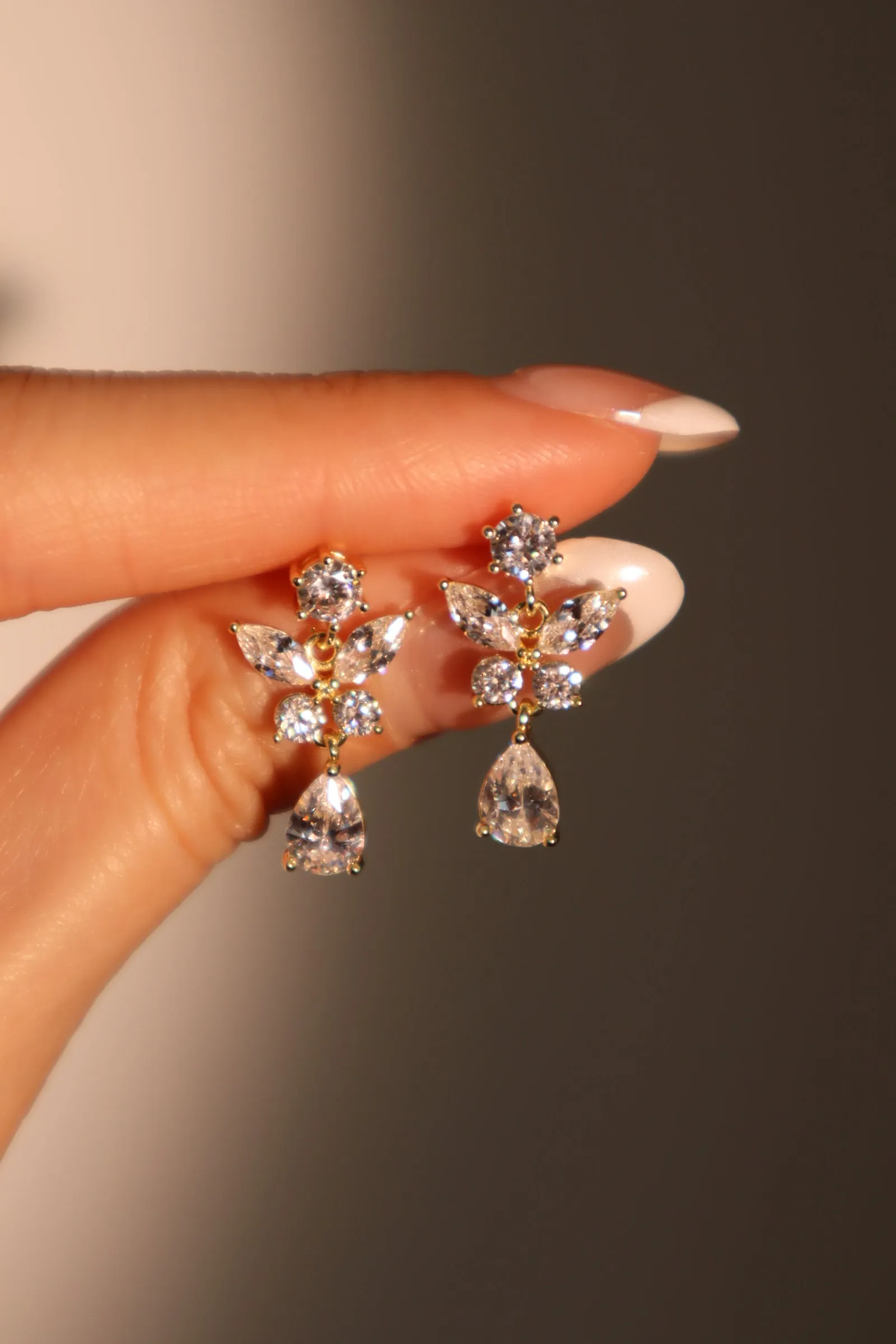 14K Real Gold Plated Diamond Butterfly Earrings