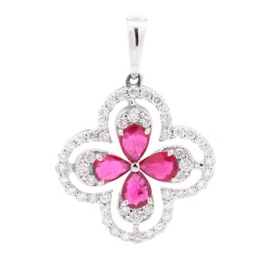 14K Ruby and Diamond Clover/Flower Pendant
