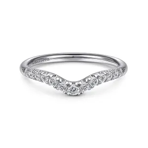 14K White Gold Curved French Pav Set Diamond Wedding Band