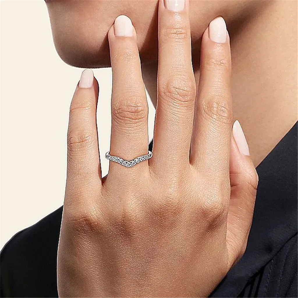 14K White Gold Curved French Pav Set Diamond Wedding Band