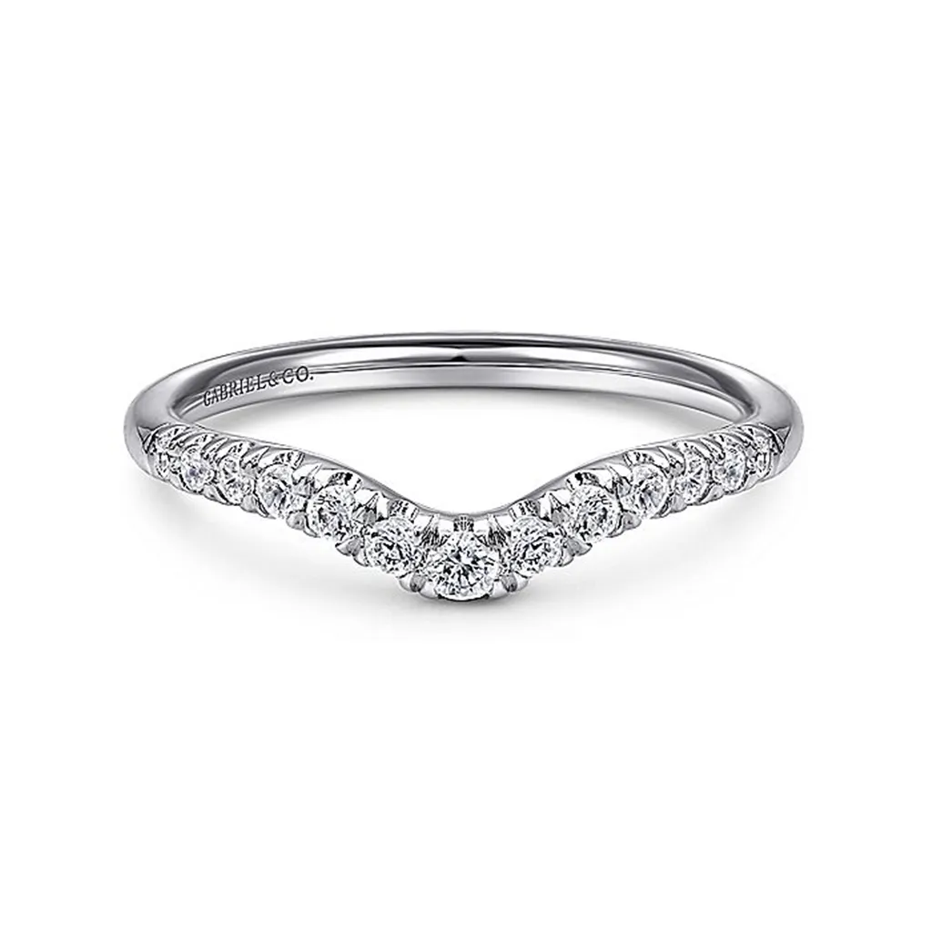14K White Gold Curved French Pav Set Diamond Wedding Band