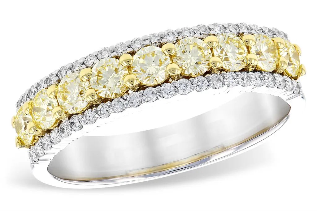 14K White Gold Straight Natural Yellow and White Diamonds Band