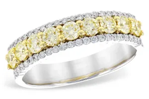 14K White Gold Straight Natural Yellow and White Diamonds Band