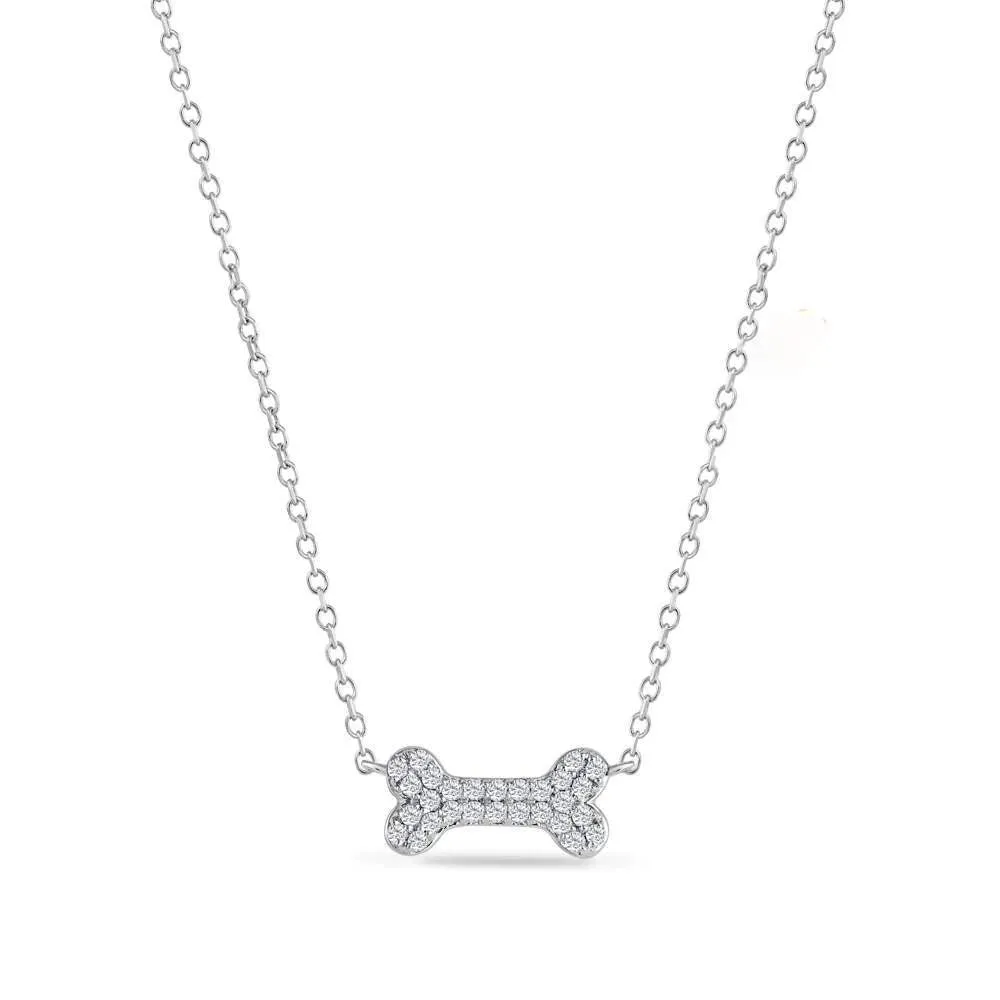 14K Yellow Gold Pave Diamond Dog Bone Pendant
