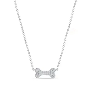 14K Yellow Gold Pave Diamond Dog Bone Pendant