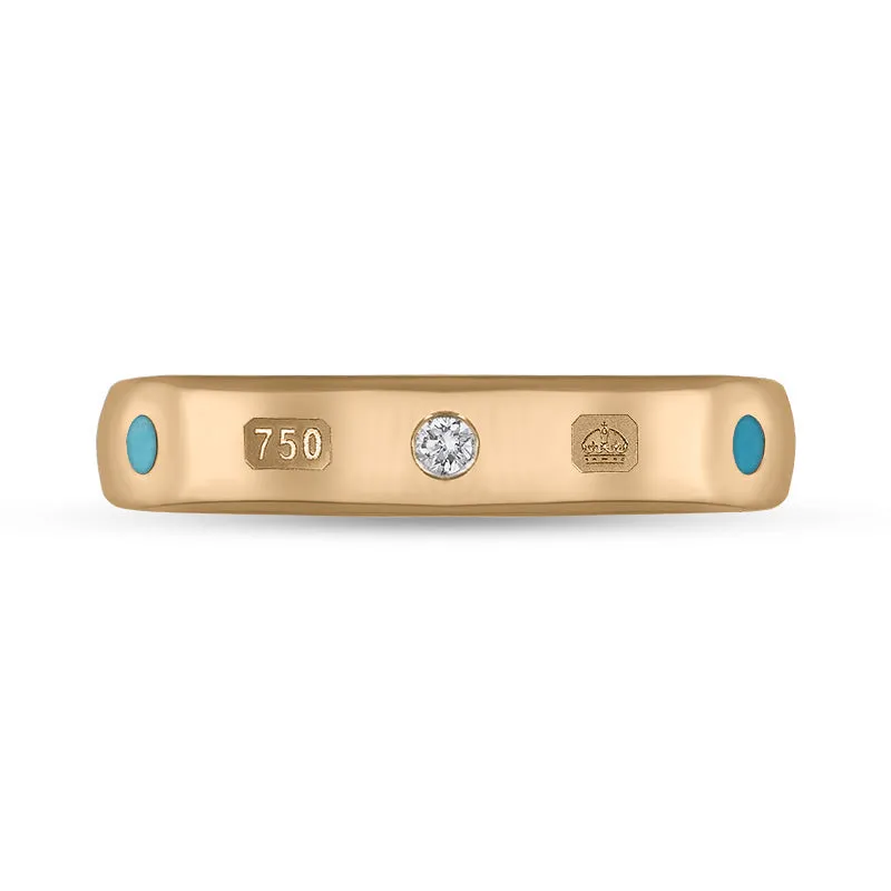 18ct Rose Gold 0.08ct Diamond Turquoise King's Coronation Hallmark 4mm Ring D