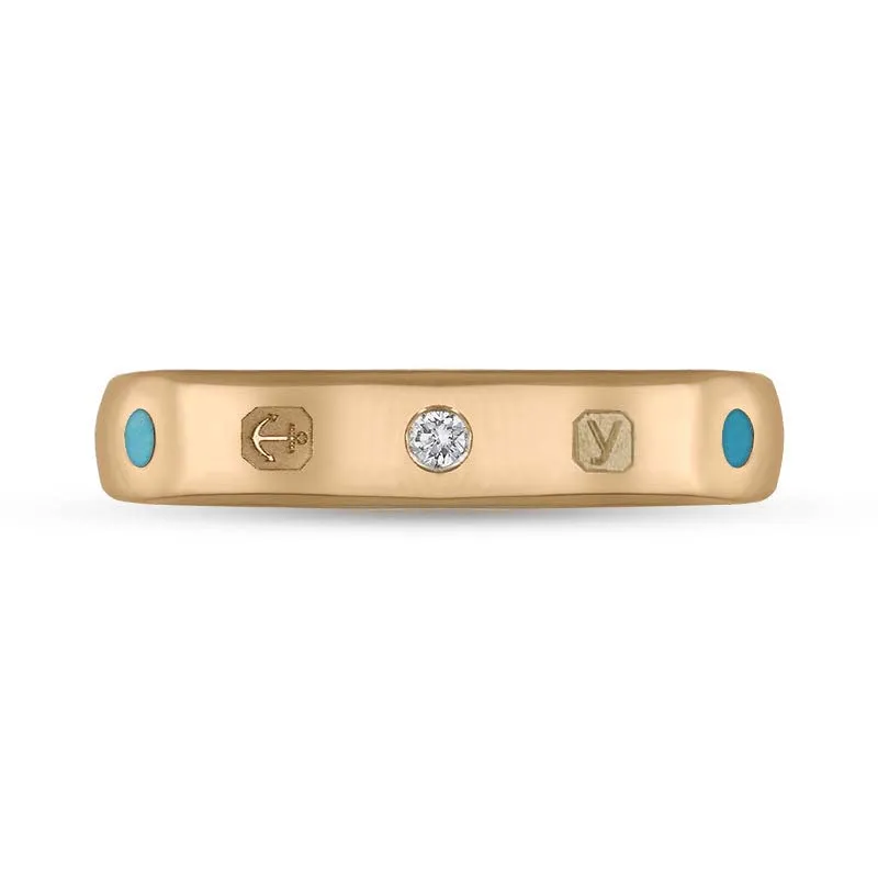 18ct Rose Gold 0.08ct Diamond Turquoise King's Coronation Hallmark 4mm Ring D