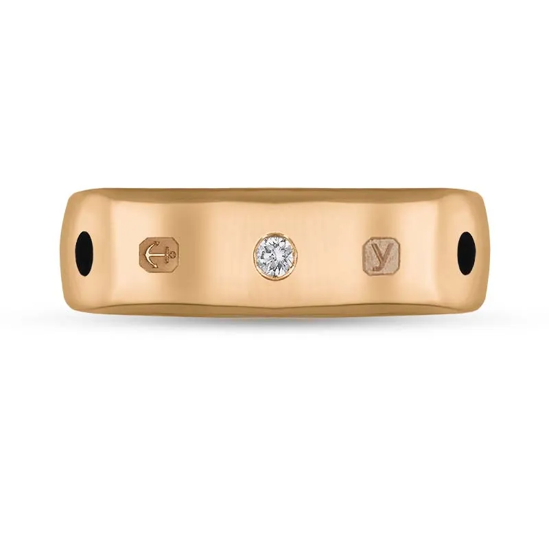 18ct Rose Gold 0.09ct Diamond Whitby Jet King's Coronation Hallmark 6mm Ring D