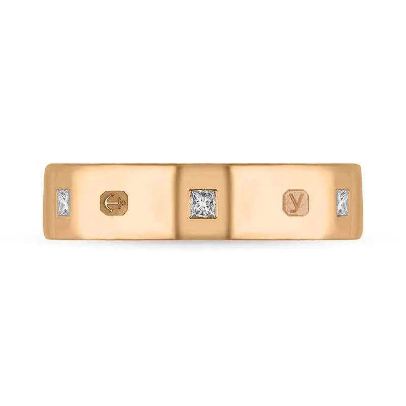 18ct Rose Gold 0.24ct Diamond King's Coronation Hallmark Princess Cut 5mm Ring D