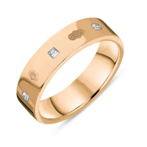 18ct Rose Gold 0.24ct Diamond King's Coronation Hallmark Princess Cut 5mm Ring D