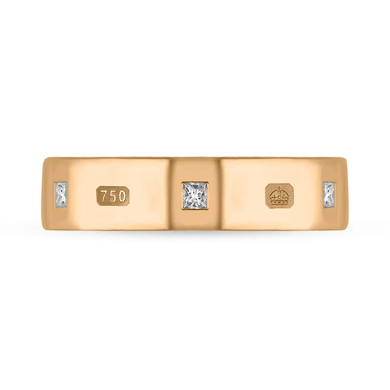 18ct Rose Gold 0.24ct Diamond King's Coronation Hallmark Princess Cut 5mm Ring D