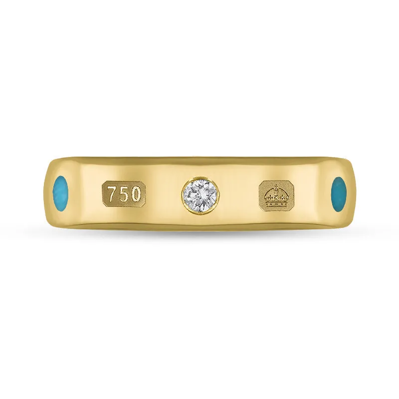 18ct Yellow Gold 0.08ct Diamond Turquoise King's Coronation Hallmark 5mm Ring D