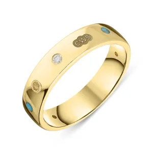 18ct Yellow Gold 0.08ct Diamond Turquoise King's Coronation Hallmark 5mm Ring D