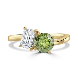 18ct yellow gold 'Toi et Moi' laboratory grown diamond 1.8ct ring in white and green