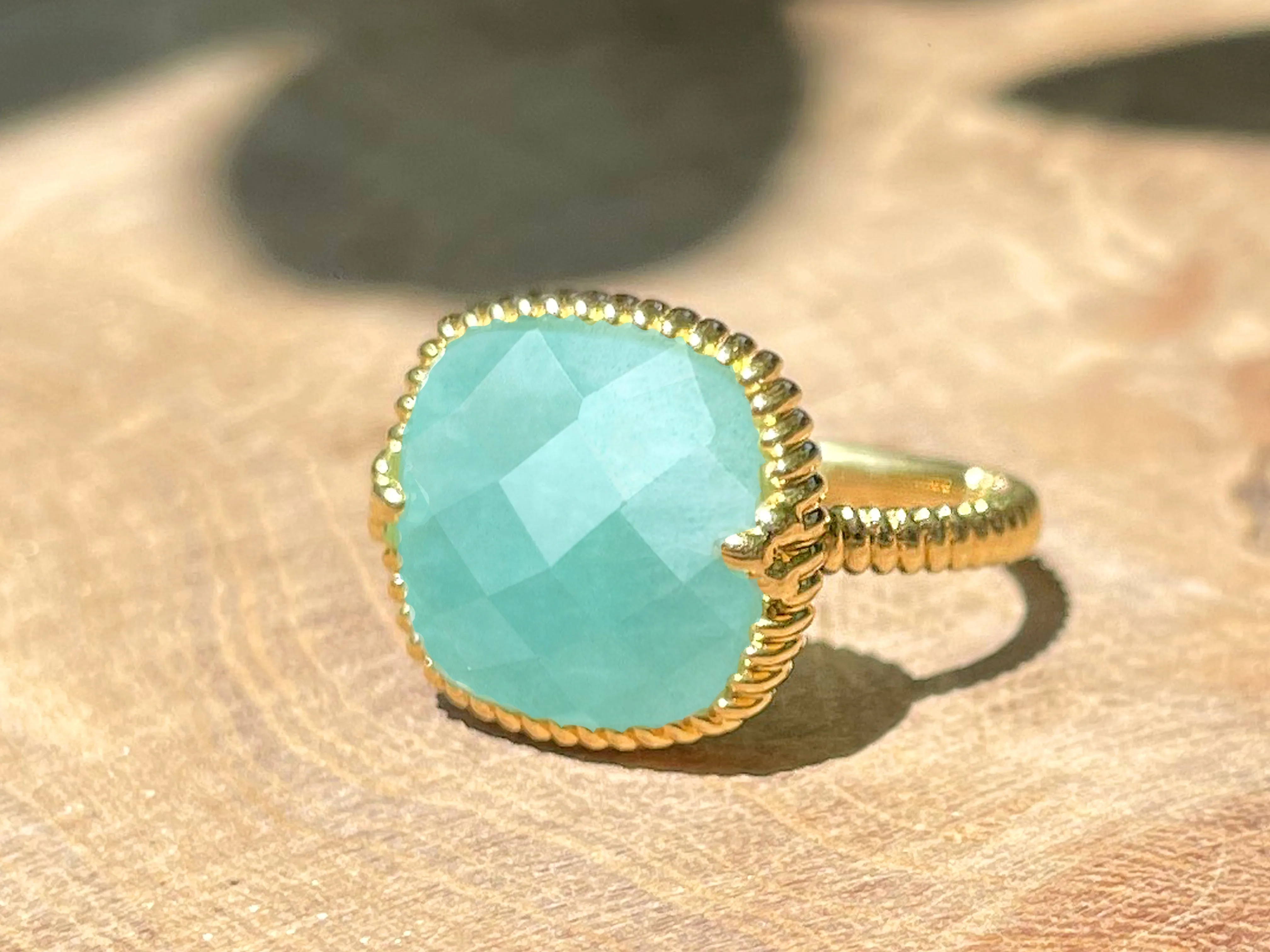 18k yellow gold ring assembled with Amazonite