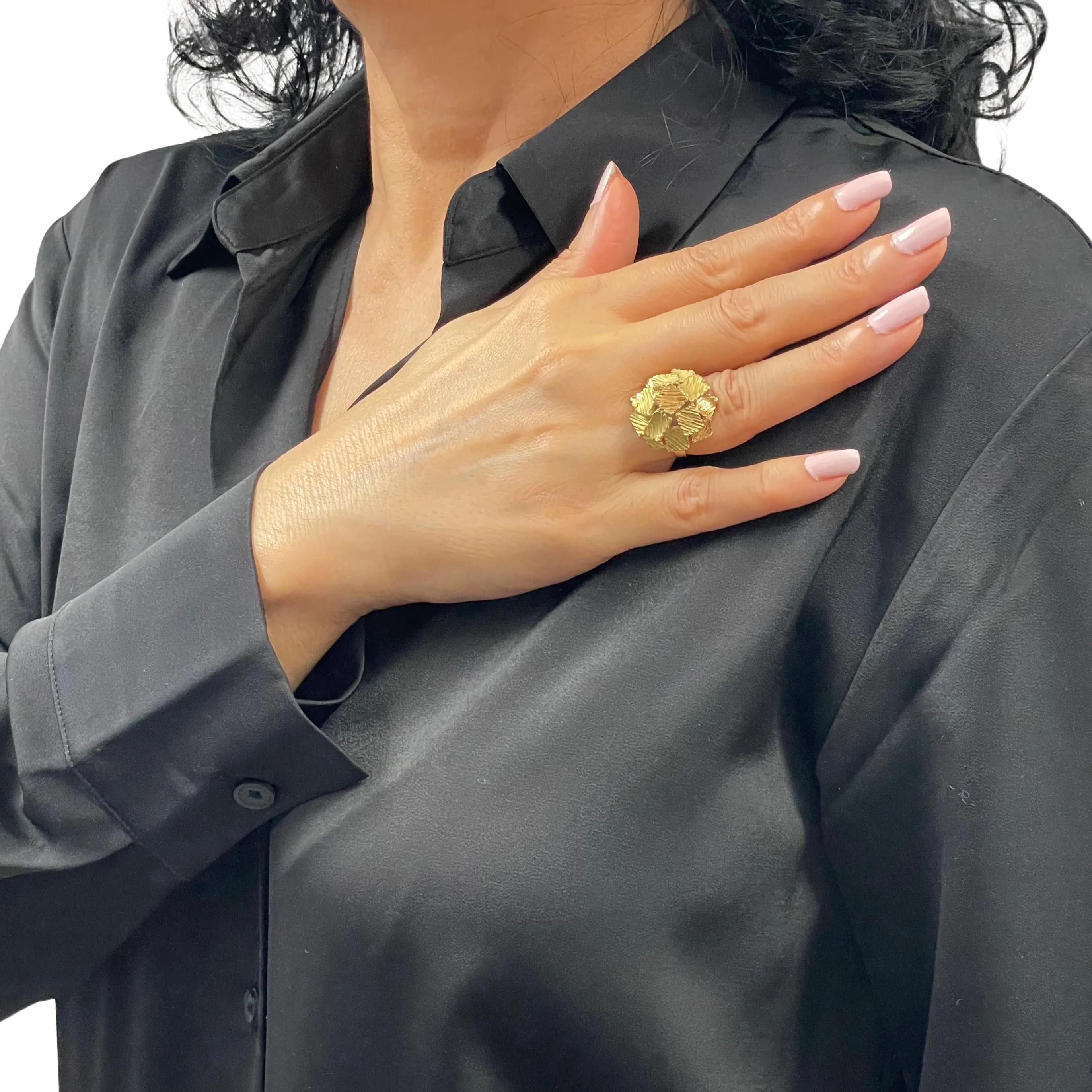 18k yellow gold textured dome ring
