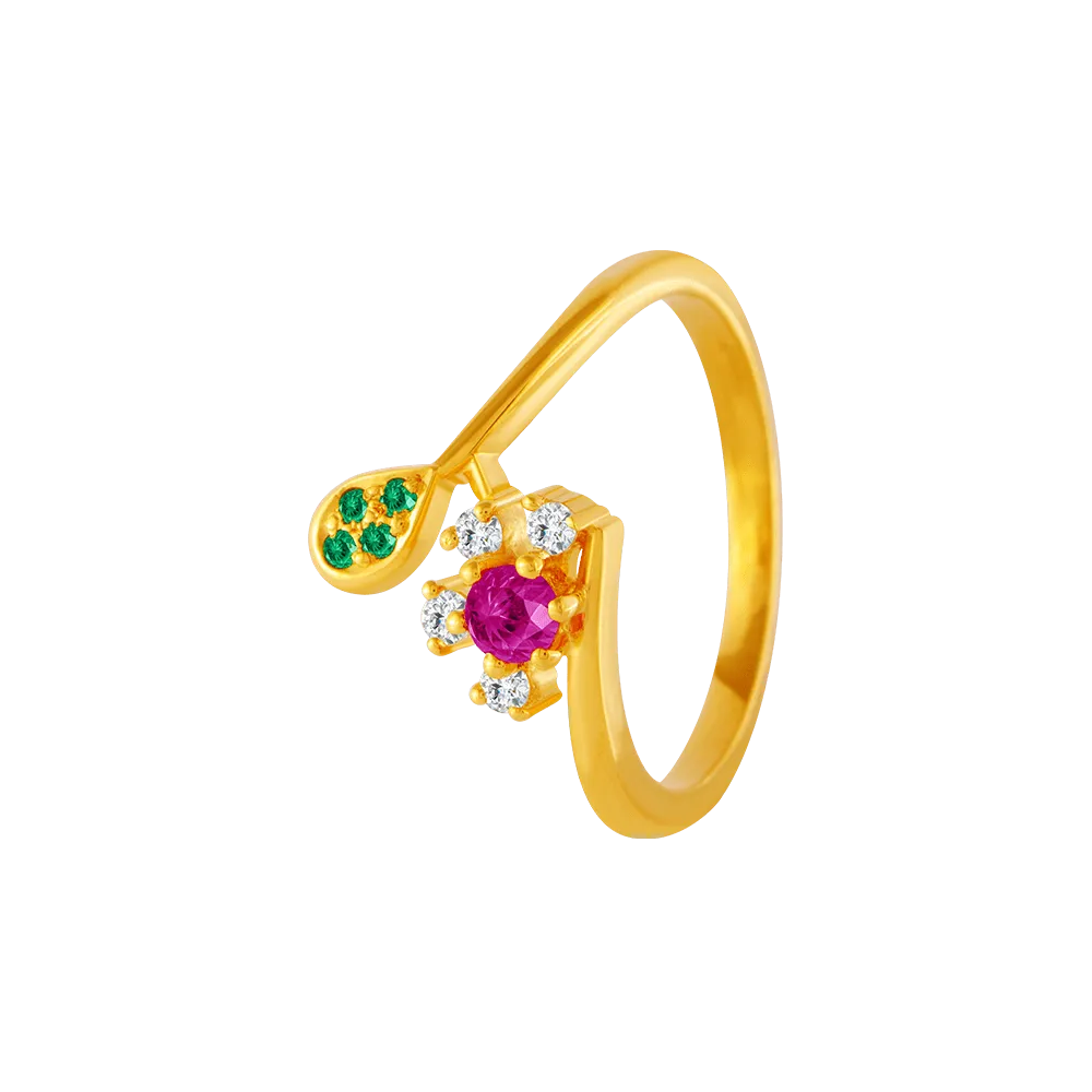 22KT Yellow Gold And American Diamond Ring For Women