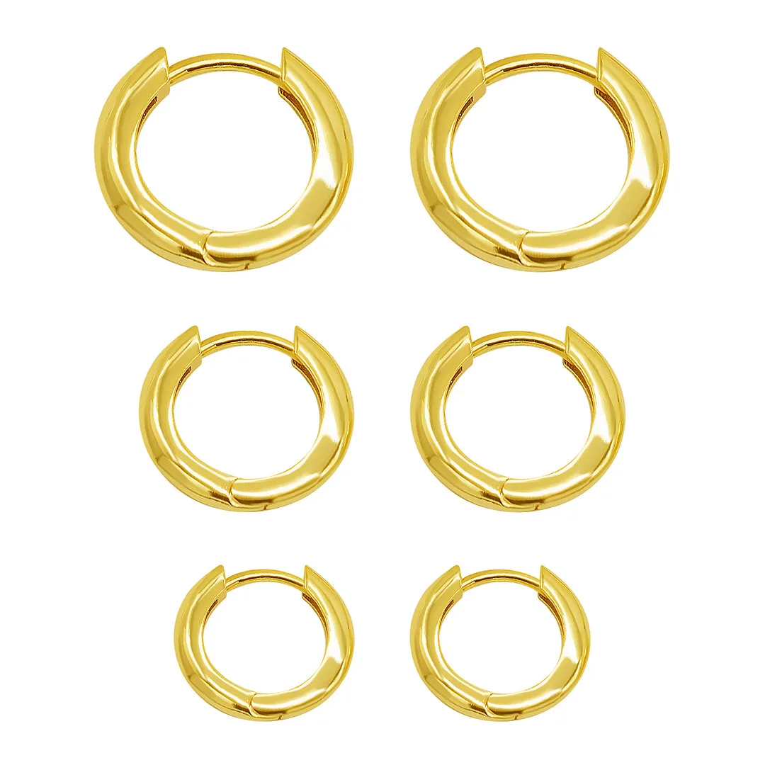 3-Huggie Hoop Earrings Set