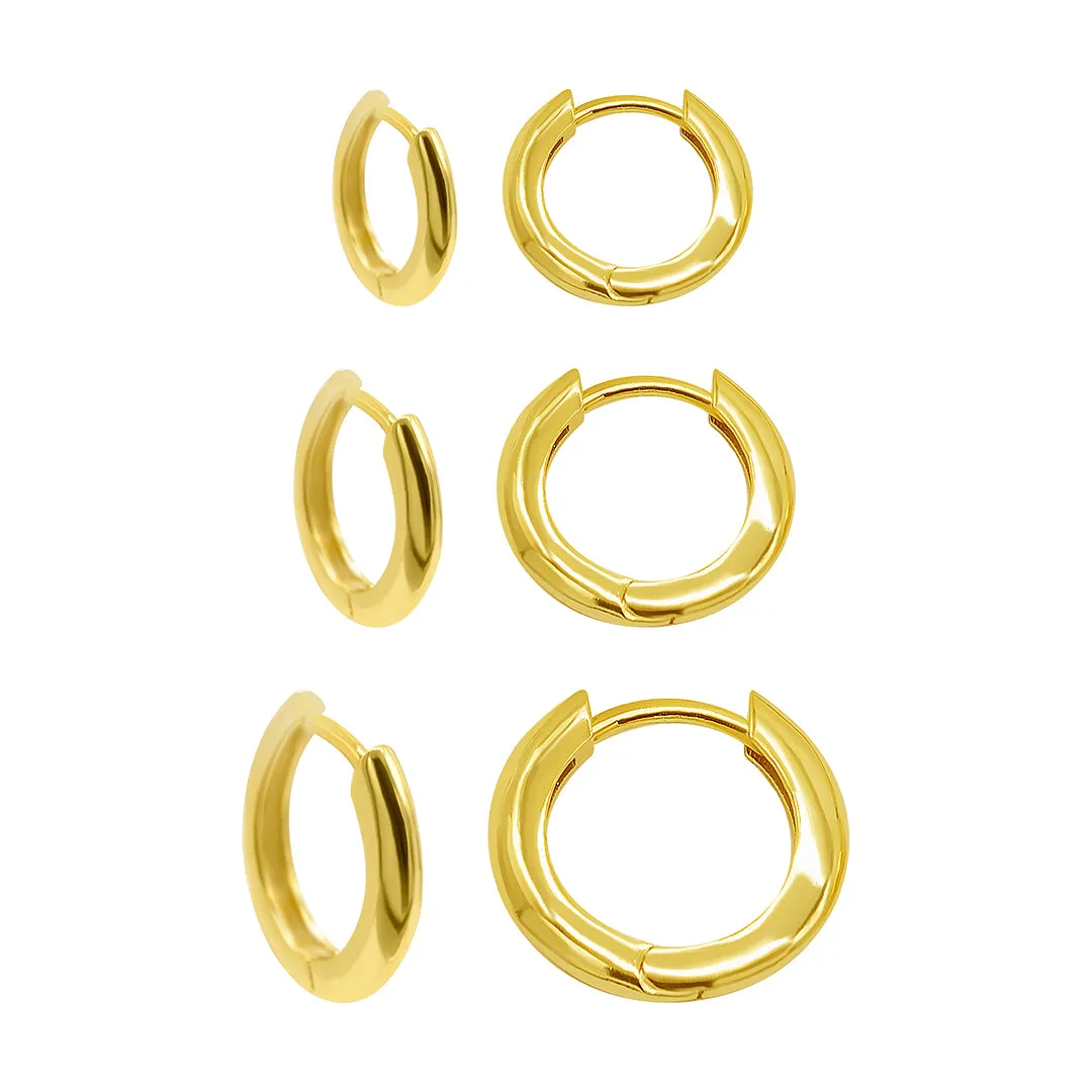 3-Huggie Hoop Earrings Set