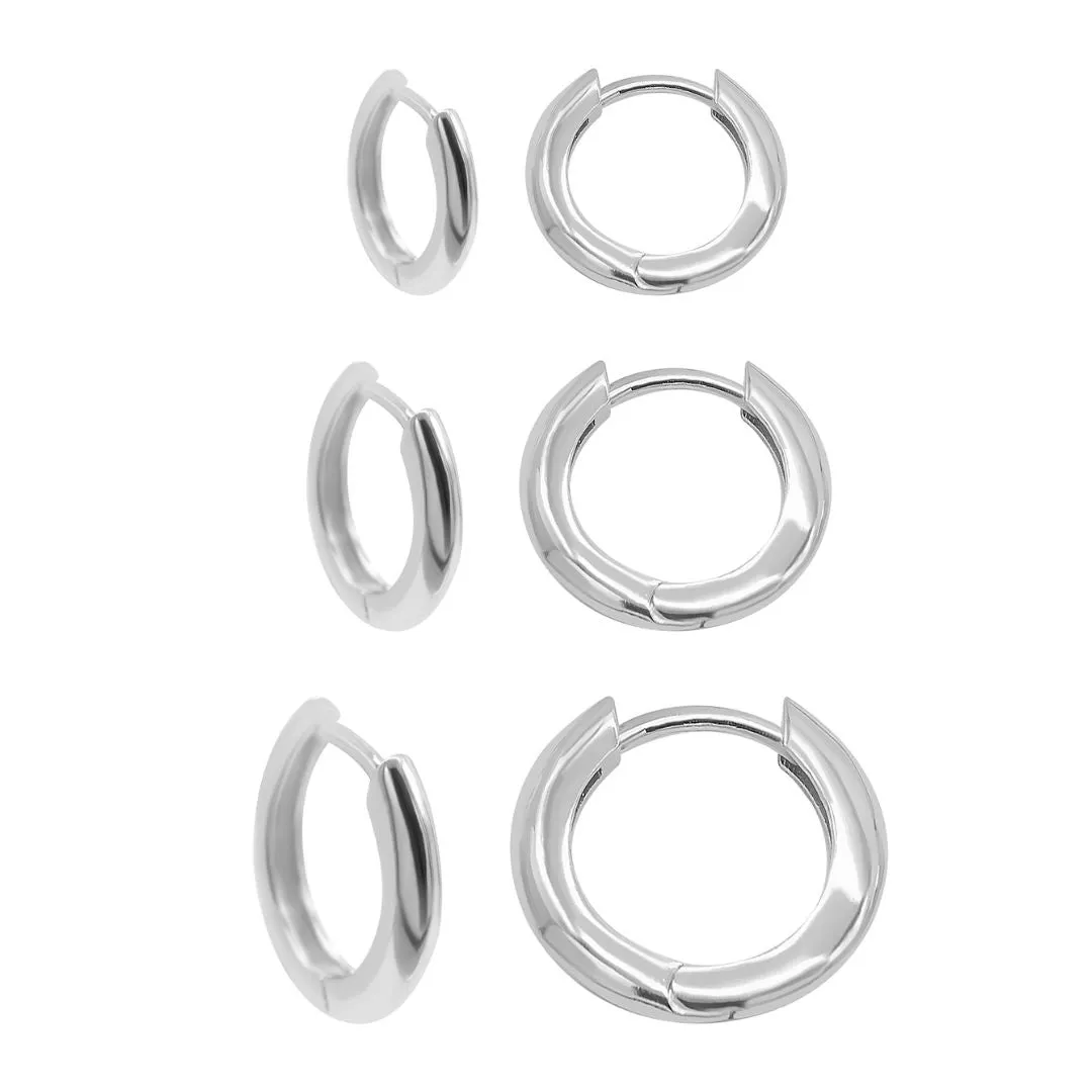 3-Huggie Hoop Earrings Set