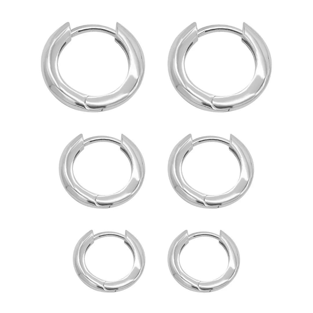 3-Huggie Hoop Earrings Set