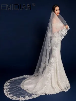 3 Meters Long One Layer Lace Bridal White Tulle Wedding Veils