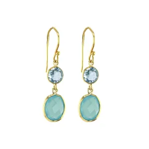 925 Silver earrings with 18k yellow gold plating and blue topaz