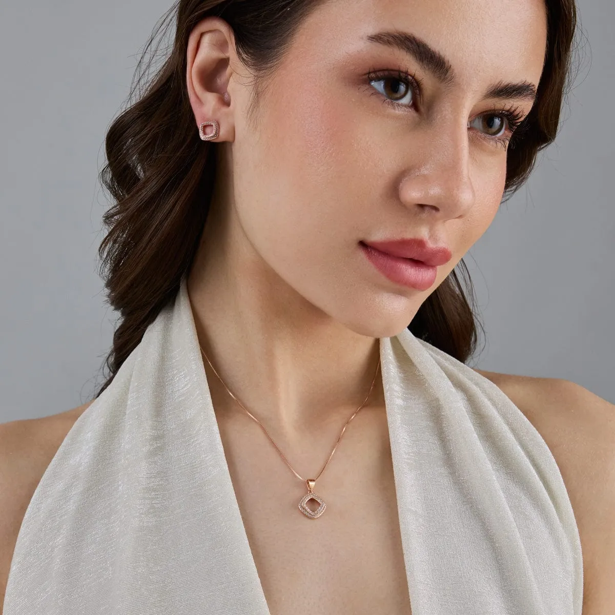 92.5 Silver Pendant with Chain and Earring Set 182934