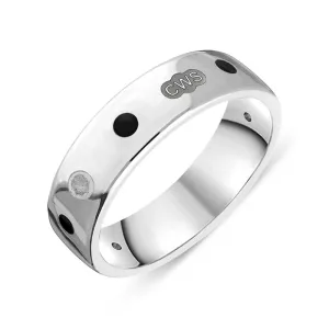 9ct White Gold Whitby Jet King's Coronation Hallmark 6mm Ring D
