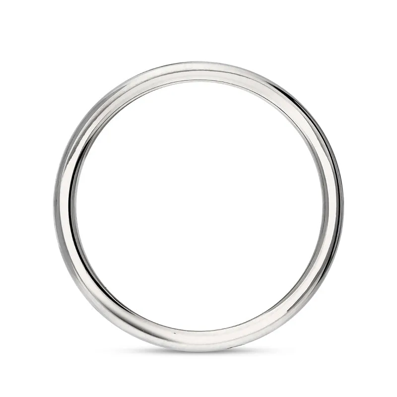 9ct White Gold Whitby Jet King's Coronation Hallmark 6mm Ring D