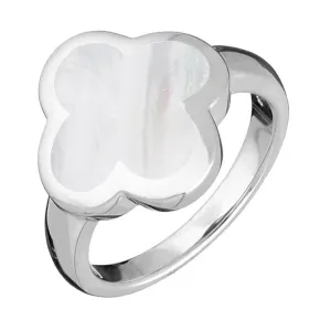 9ct White Gold White Mother of Pearl Bloom Four Leaf Clover Ring