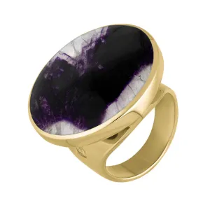 9ct Yellow Gold Blue John King's Coronation Hallmark Medium Round Ring D
