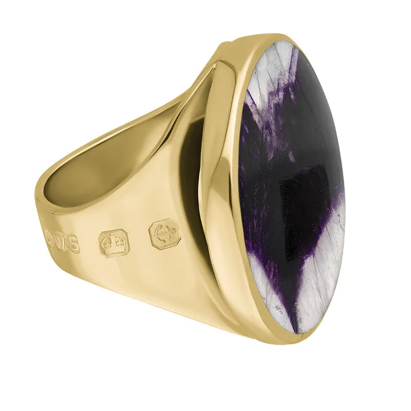 9ct Yellow Gold Blue John King's Coronation Hallmark Medium Round Ring D