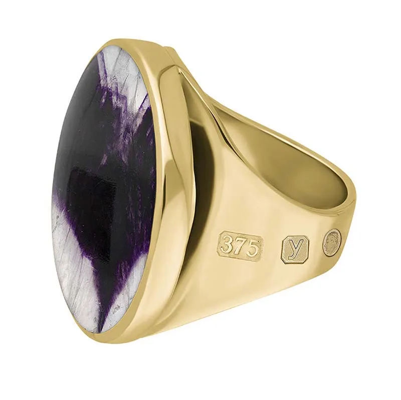 9ct Yellow Gold Blue John King's Coronation Hallmark Medium Round Ring D
