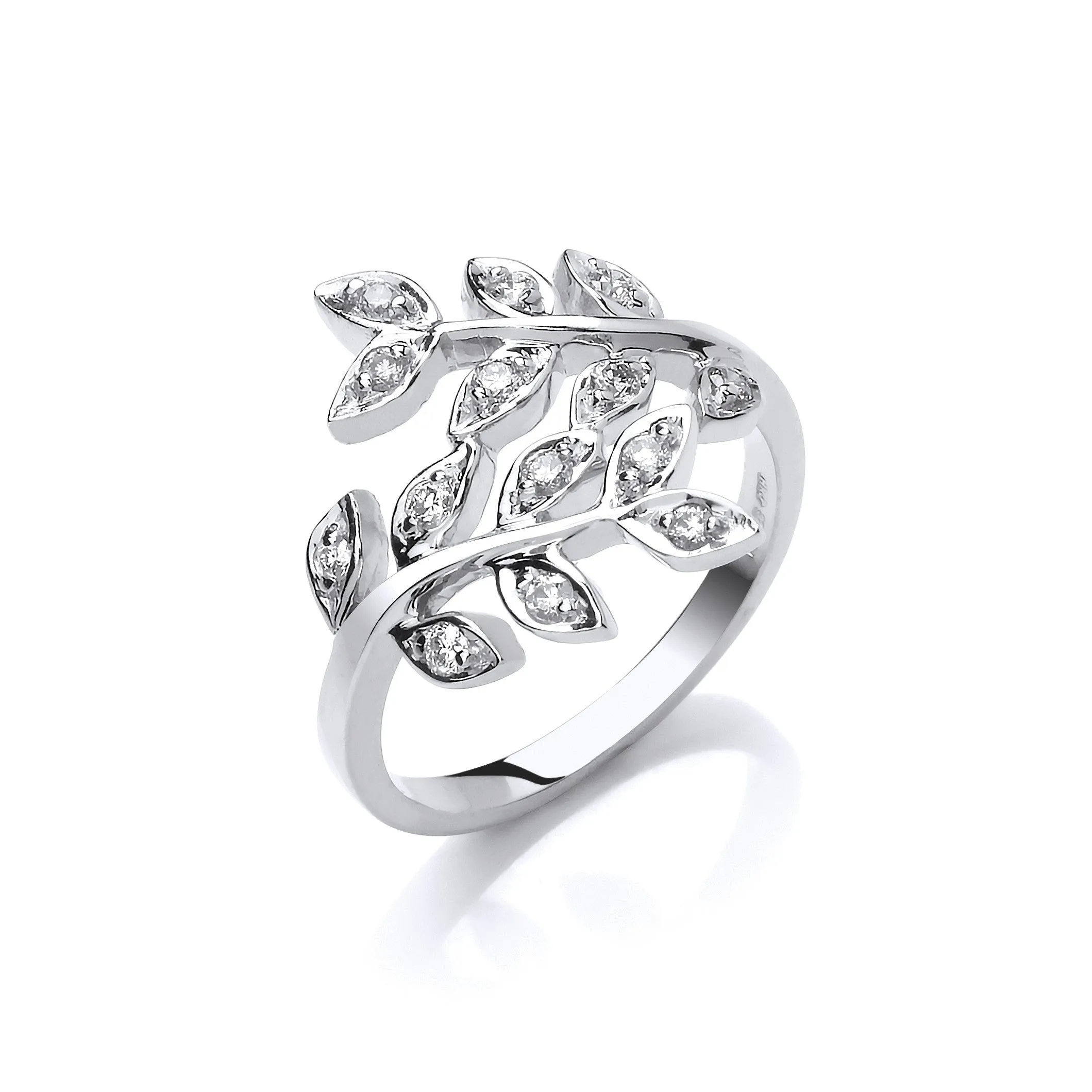 9K White Gold 0.25ct Diamond Leaf Ring