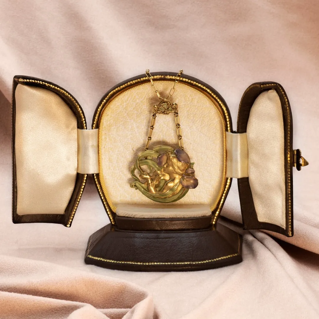 Andr?? Rambour "Femme-Fleur" Enamel Gold Pendant Necklace