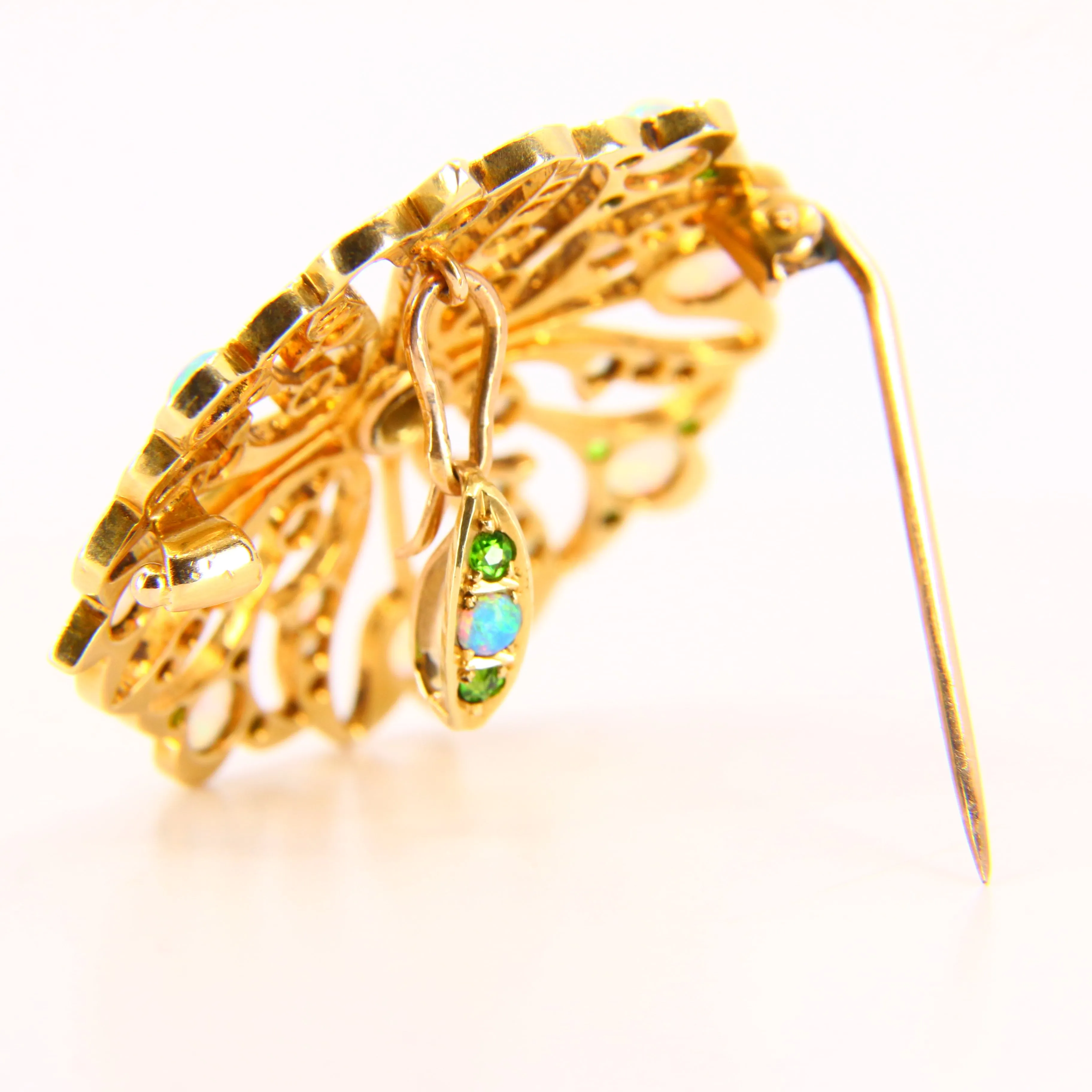Antique 15K Opal & Emerald Pendant Brooch ?C Solid Yellow Gold Victorian Piece