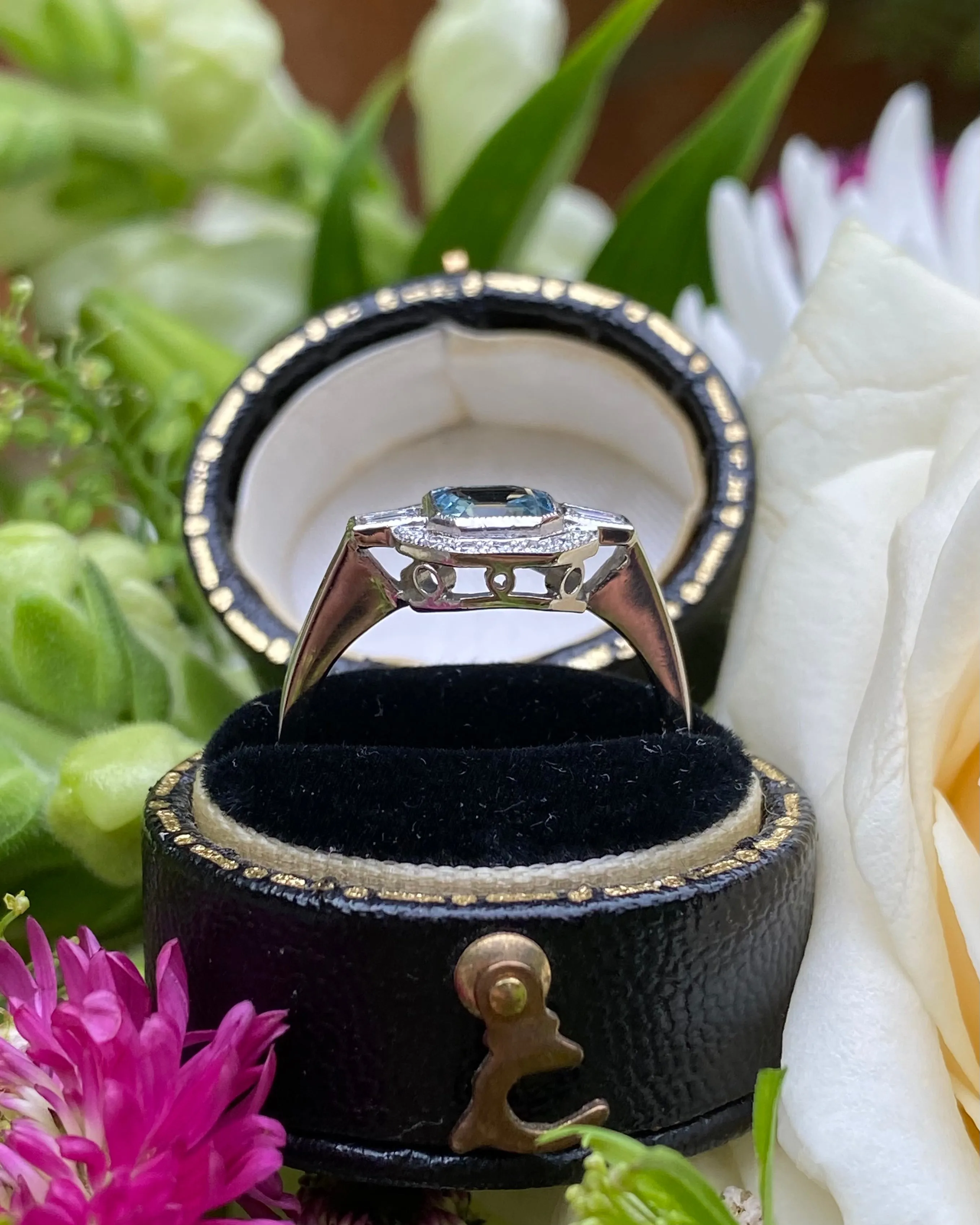 Art Deco Aquamarine and Diamond Platinum Ring 0.25ct   0.55ct