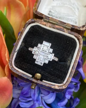 Art Deco Diamond Cluster Ring 0.80ct Platinum