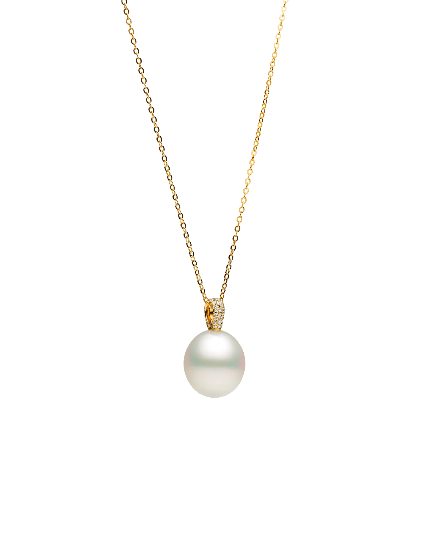 Audrey Pearl Pendant | 15mm Oval Pearl, Diamonds, and Yellow Gold
