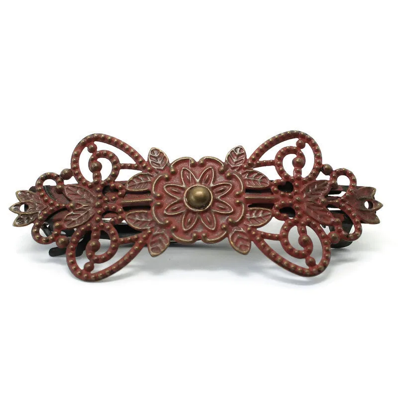 Beginnings Barrette - Hand Painted Ornate Metal Filigree on French Barrette Clip