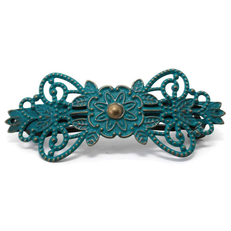 Beginnings Barrette - Hand Painted Ornate Metal Filigree on French Barrette Clip