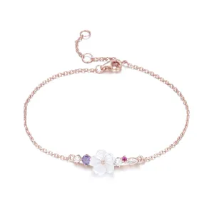 Bracelet in 925 silver gilded with 18k rose gold assembled with mother-of-pearl and zirconium oxide