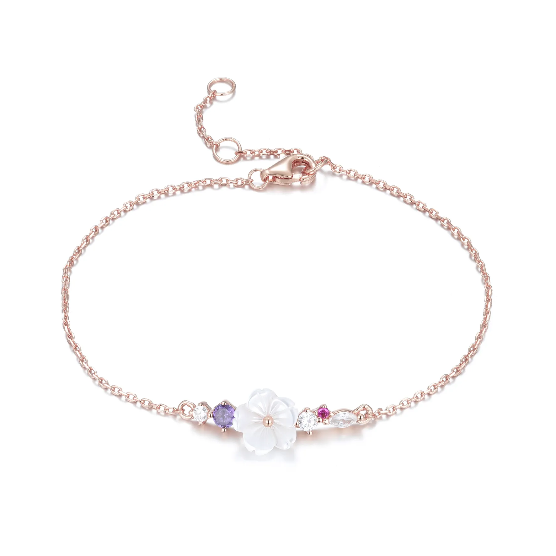 Bracelet in 925 silver gilded with 18k rose gold assembled with mother-of-pearl and zirconium oxide