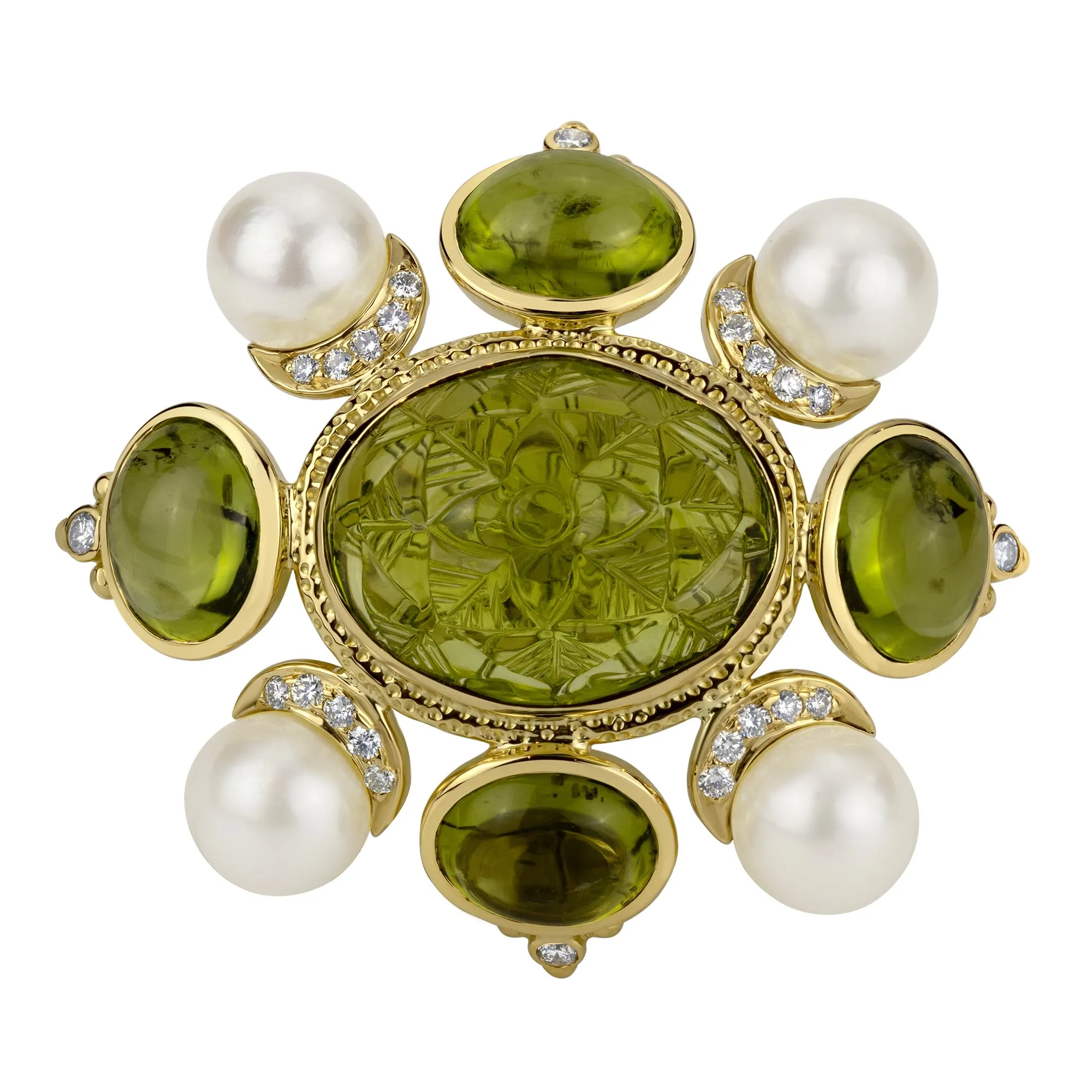Brooch - Peridot, Pearl and Diamond